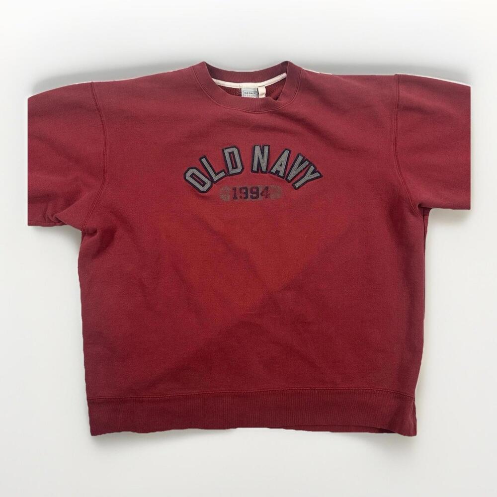 Vintage Old Navy Maroon Sweatshirt Spellout Heavyweight Sz XL Embroidered
